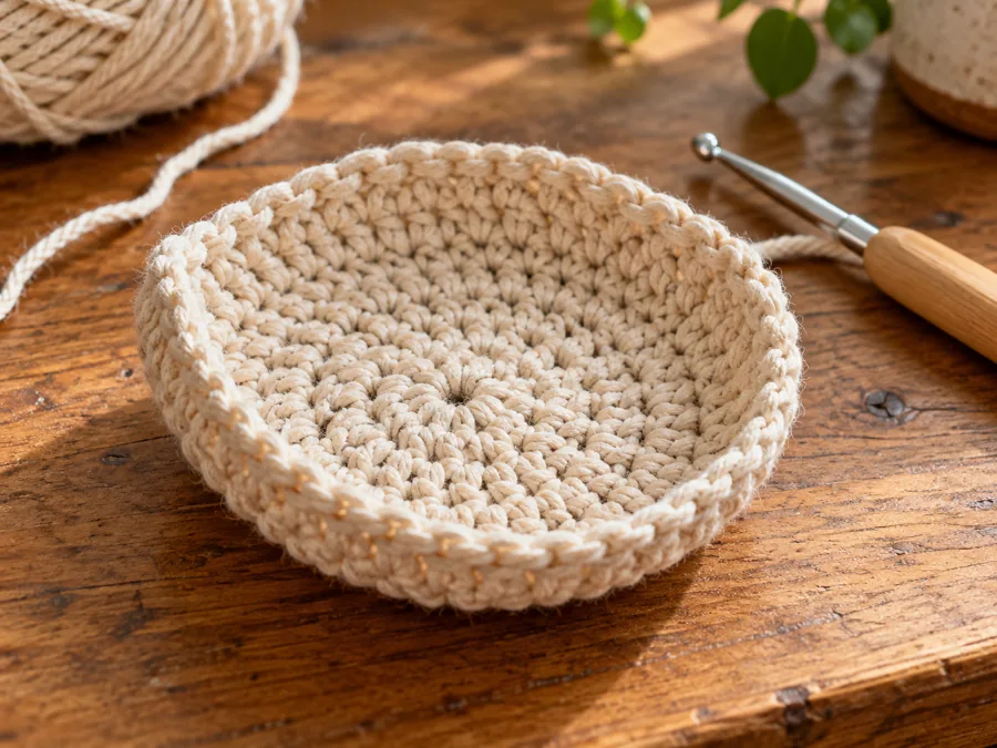 Crochet circle shaped like a bowl