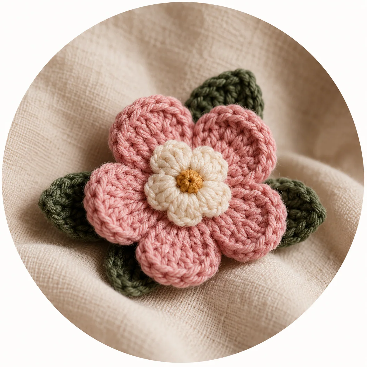 Pink handmade crochet flower