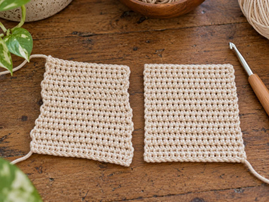 Two crochet swatches with different edges